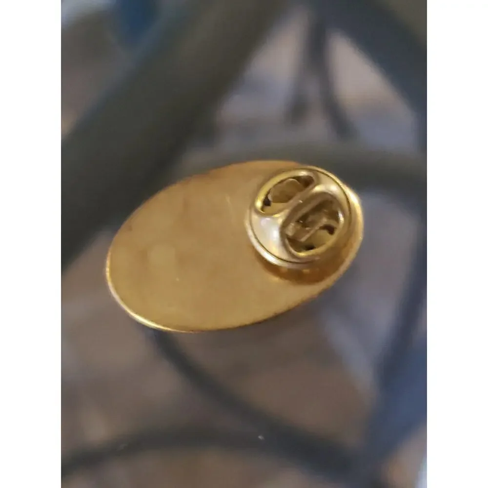 Vintage Guardian Angel Lapel Pin Oval Gold Tone Pictorial 1.15